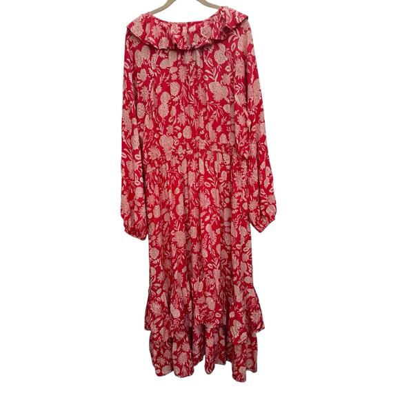 Universal Thread Midi Dress XXL Red Floral Long Balloon Sleeves Ruffle Boho - Picture 10 of 16